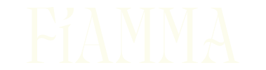 The image displays the word FIAMMA in large, uppercase, light yellow serif letters on a light gray background. Fiamma Sun Valley | Italian